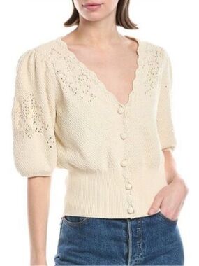 7 For All Mankind Short-Sleeve Western Pointelle Cardigan